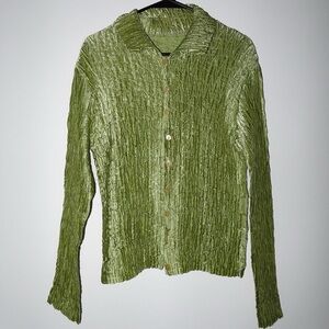 Green Crinkle Button-Up Shirt
